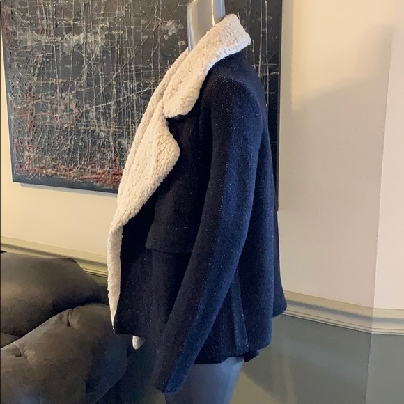 NWT Zara Knit Sherpa Trim Oversized Sweater Jacket - Picture 4 of 8